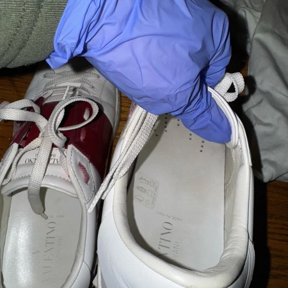 Valentino Garavani White and Burgundy Sneakers